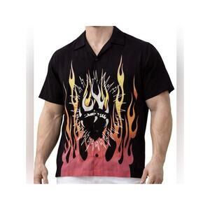 Ed Hardy Shirt Mens XXL Flame Graphic Button Up Shirt Black Tattoo Streetwea NWT